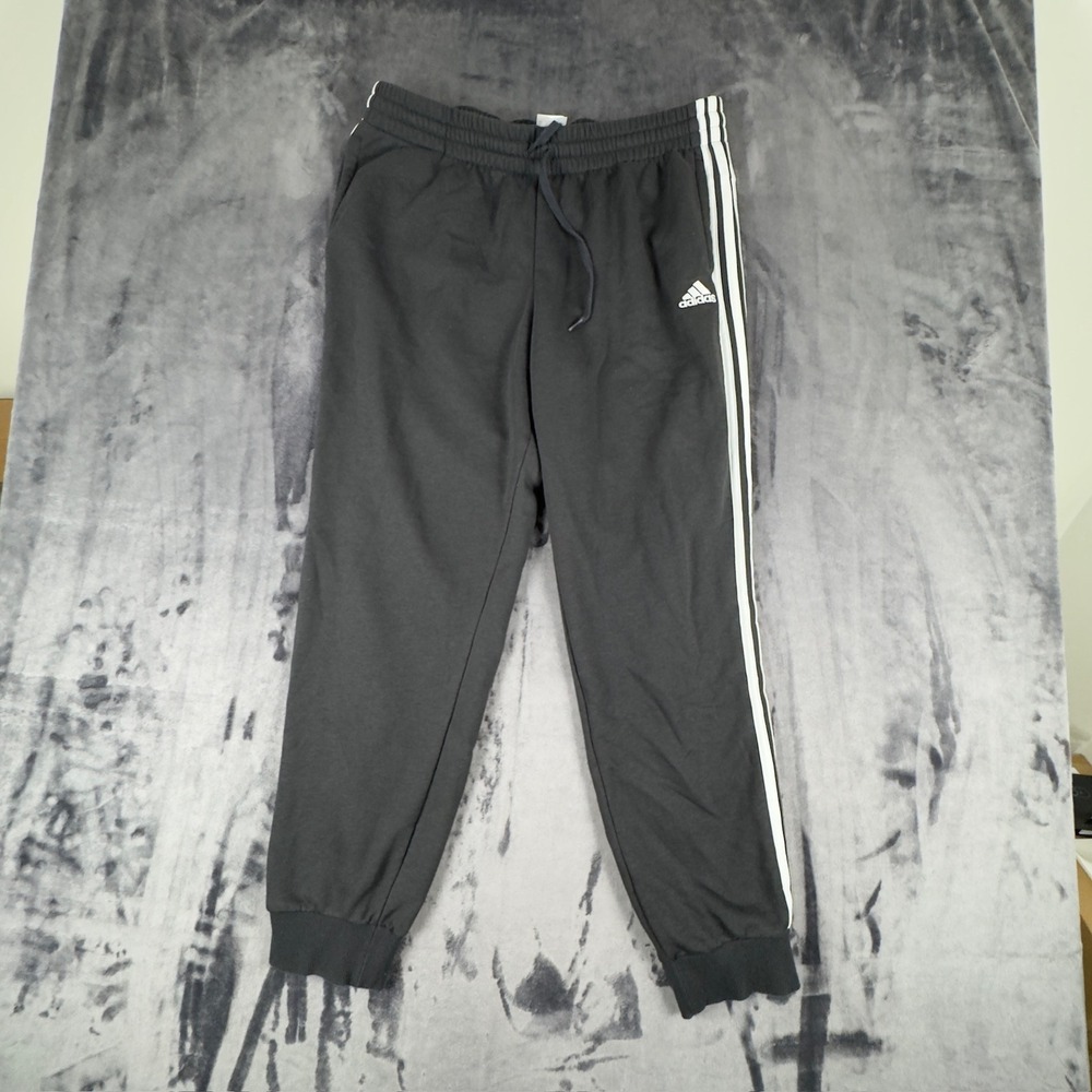 Adidas Joggers Mens L Black 3-Stripe Essentials Tapered Sweatpants 4535
